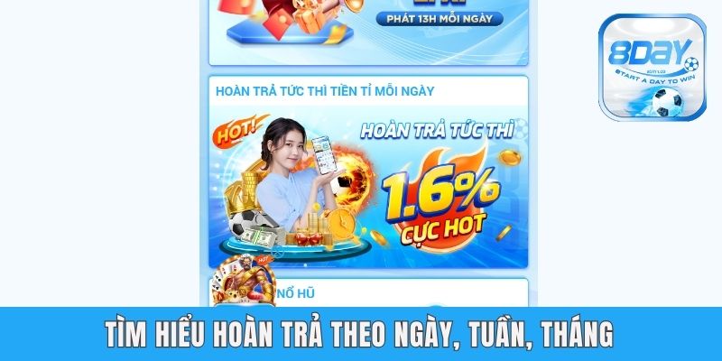 Hoàn Trả Cược 8day - Chương Trình Ưu Đãi Siêu Hot, Siêu Khủng Tìm hiểu hoàn trả theo ngày, tuần, tháng