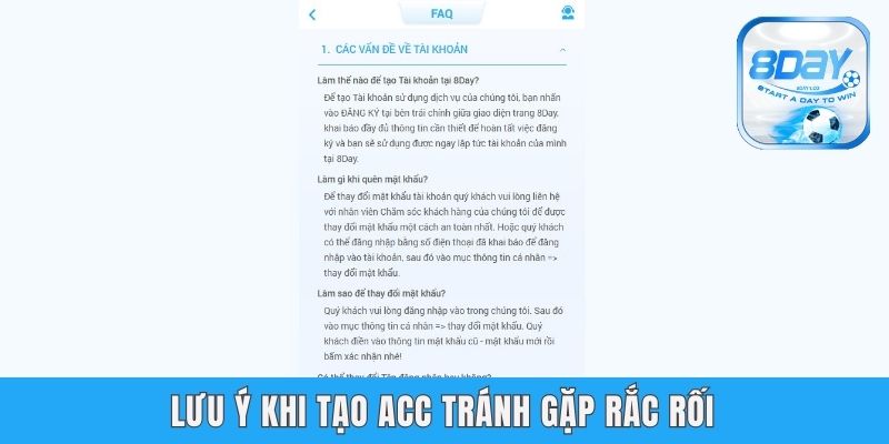 Đăng Ký 8day - Bước Đầu Cho Newbie Bước Vào Làng Giải Trí Lưu ý khi tạo acc tránh gặp rắc rối